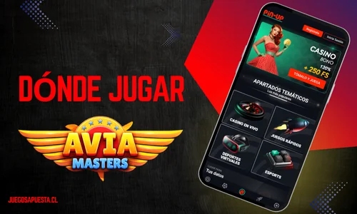 Aplicación móvil Pin-Up Casino mostrando opción de juego Avia Masters.