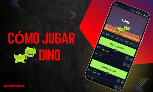 Pantalla inicial Dino mostrando dinosaurio verde y multiplicador en partida.